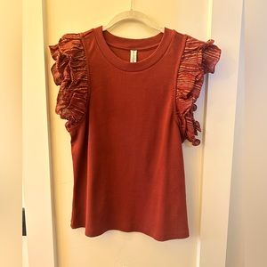 Anthropologie ruffled shoulder top